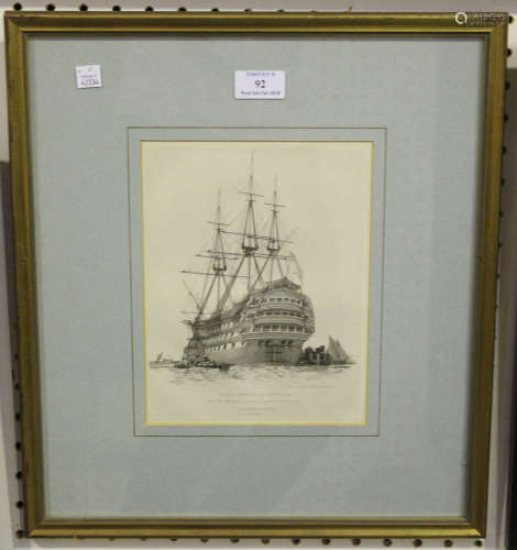 Edward William Cooke - 'H.M.S. Prince', 19th century monochrome etching with chine-collé,