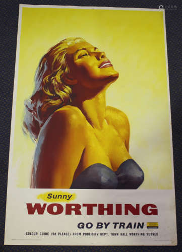 British Railways (publisher) - 'Sunny Worthing - Go by Train' (Southern Railway Travel Poster), 20th