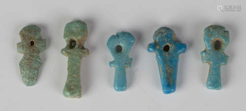 A group of six scarce Ancient Egyptian blue-green faience amulets, Ptolemaic period, circa 4th-1st