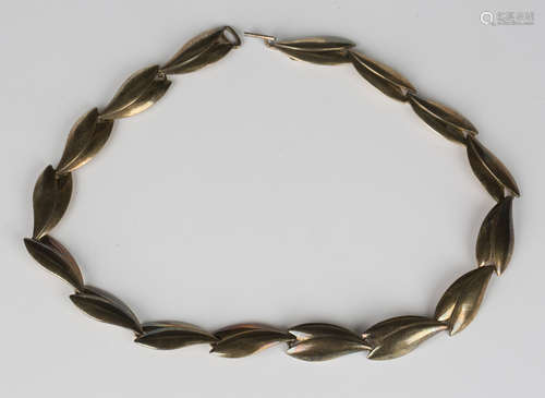 A Danish sterling gilt necklace of foliate form, detailed 'Sterling Denmark H K', length 40cm.