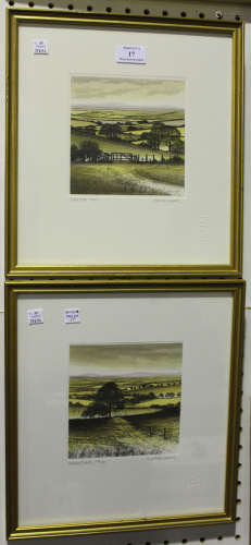 Kathleen Caddick - 'Field Gate' and 'Hillside Track', a pair of 20th century aquatints and hand-
