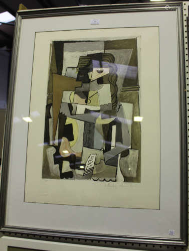 After Pablo Picasso - 'Femme au Corset lisant un Livre', colour lithograph, signed by Marina Picasso