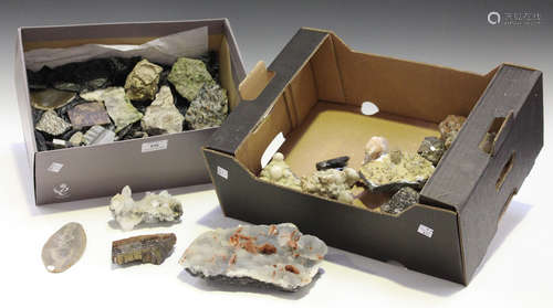 A selection of various mineral specimens, including pyrite, kyanite, andradite and two sections of