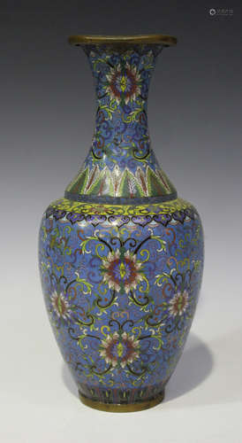 A Chinese cloisonné vase, early 19th century, the ovoid body and flared neck decorated with