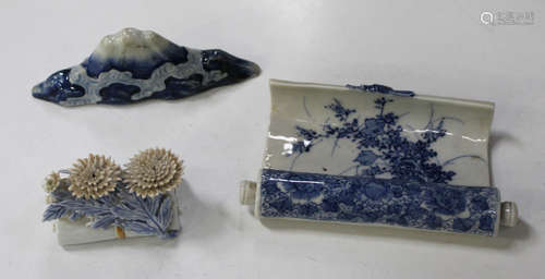 Three pieces of Japanese Hirado (Mikawachi) blue and white porcelain, Meiji period, comprising a