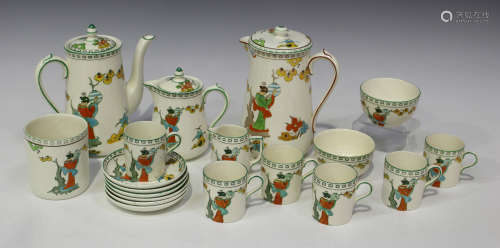 An S. Hancock & Sons Coronaware 'Geisha' pattern coffee service, comprising coffee pot and cover,