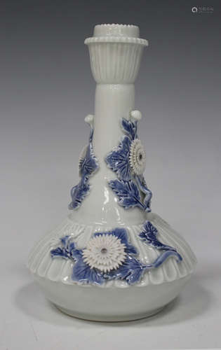 A Japanese Hirado (Mikawachi) blue and white porcelain bottle vase, Meiji period, the fluted body