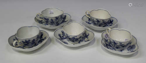 A harlequin set of ten Meissen porcelain blue and white teacups and saucers, early 20th century,