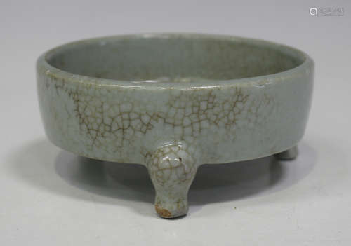 A Chinese pale celadon crackle glazed porcelain censer, mark of Yongzheng but probably 20th century,