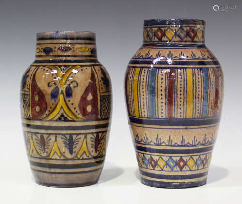Two Islamic pottery vases, possibly Moroccan, early 20th century, each of high shouldered form