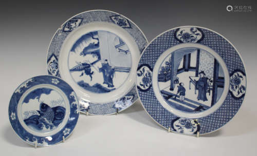 A Chinese blue and white export porcelain circular dish, mark of Jiajing but Kangxi period, the