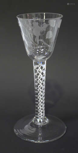 A 'Jacobite type' double series opaque twist stem wine glass, late 18th century, the rounded