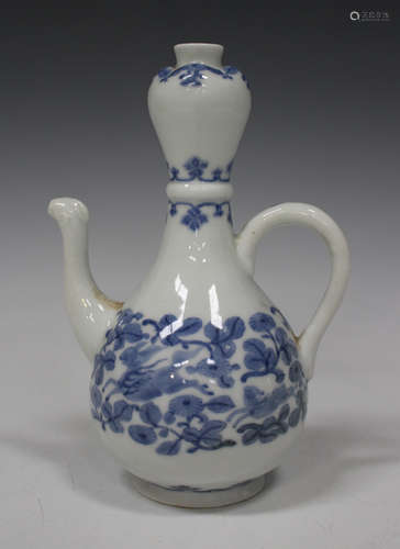 A Japanese Hirado (Mikawachi) teapot/sake pot, Meiji period, of double gourd form, painted with a