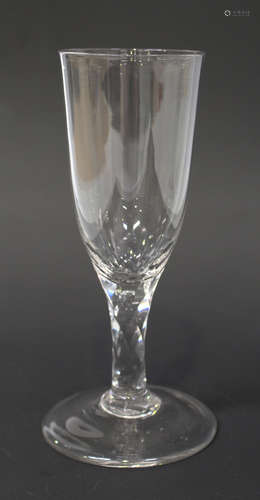 A faceted stem ale glass, circa 1785, the pointed funnel bowl raised on a plain stem with diamond