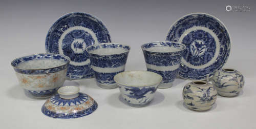 A Chinese blue and white 'Hatcher Cargo' porcelain tea bowl, mark of Jiajing but Chongzhen period,