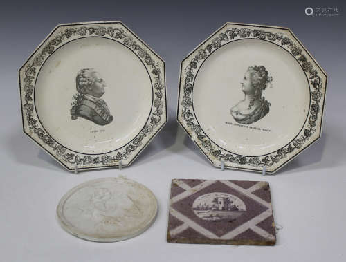 A pair of French transfer printed creamware plates, circa 1808-49, by Stone, Coquerel et Le Gros,