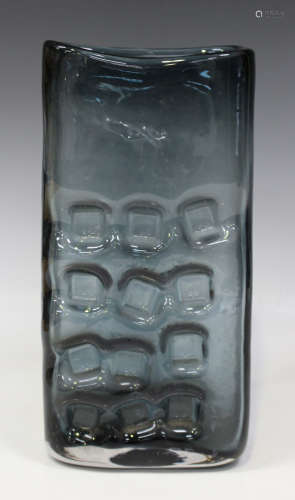 A Whitefriars willow tinted 'mobile phone' rectangular glass vase, circa 1967-70, designed by