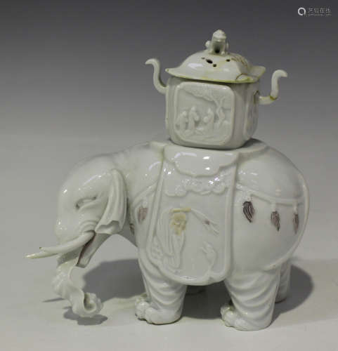 A Japanese Hirado (Mikawachi) porcelain koro in the form of an elephant, Meiji period, in the