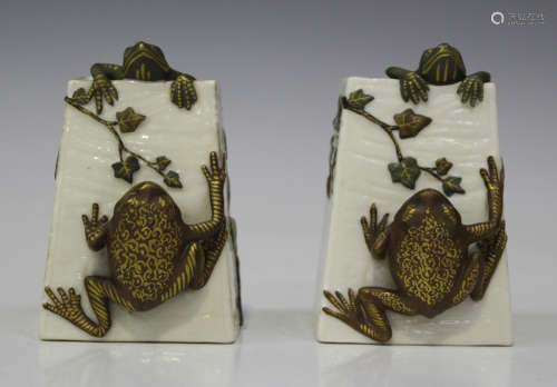 A pair of Royal Worcester porcelain Aesthetic vases, circa 1879, of tapered square section, each