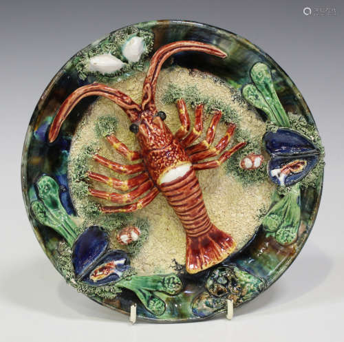 A Caldas Rainha Portuguese pottery Palissy style dish, late 19th century, by Alvaru Jose,