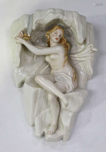 A Royal Worcester white glazed porcelain wall bracket, circa 1860, modelled as a nude maiden