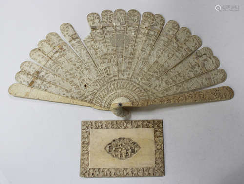 A Chinese Canton export ivory brisé fan, mid to late 19th century, the sticks and guards carved with