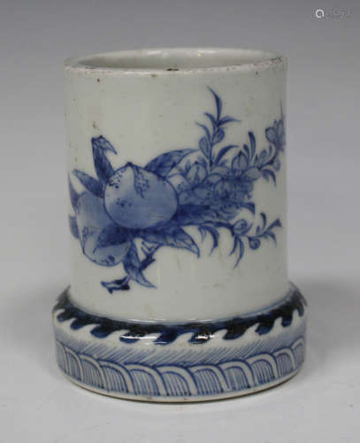 A Japanese Hirado (Mikawachi) blue and white porcelain cylindrical spill vase, Meiji period, painted