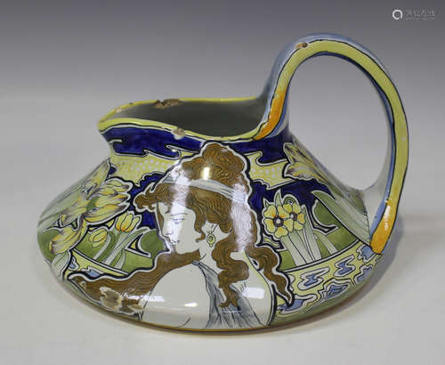 A French faience Art Nouveau advertising jug, Gargoulette d'Auvergne for Chocolat de Royat, the