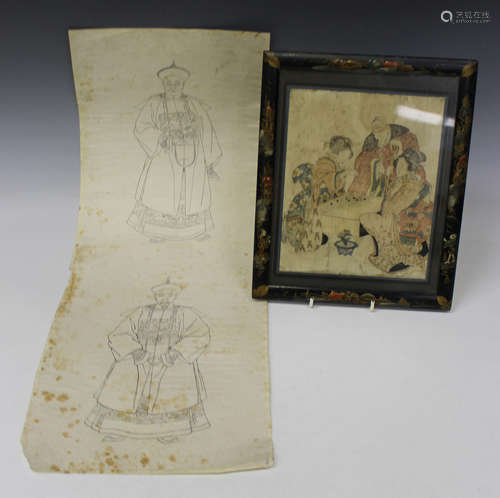 A Chinese export watercolour painting on rice paper, mid to late 19th century, depicting a seated