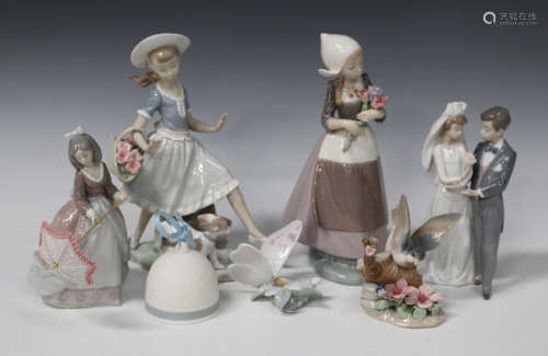 Sixteen Lladro porcelain figures, including Ingrid, No. 5065, Country Lass with Dog, No. 4920,