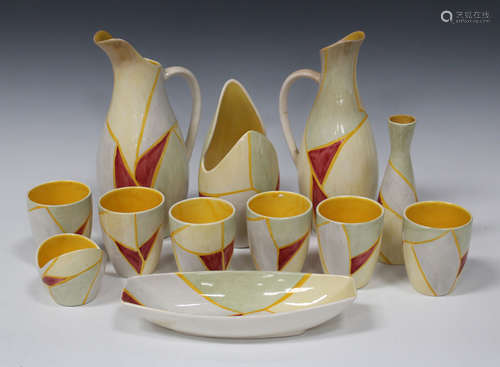 A group of Sandland Ware pottery tablewares, mid-20th century, each decorated with an abstract