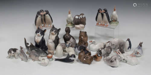 A large group of Copenhagen porcelain animals, various dates throughout the 20th century,