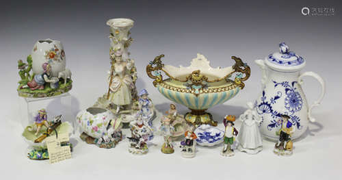 A group of Continental pottery and porcelain, late 19th and 20th century, including a Meissen pear