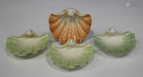 Two Grainger & Co Worcester bone china buttershells, circa 1901, one with an apricot glaze, the