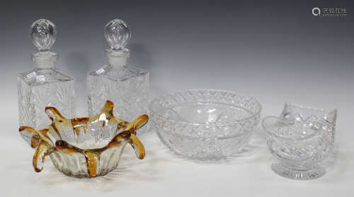 A collection of 20th century glassware, including a Tudor fruit bowl with foliate decoration, a Webb