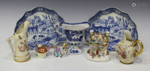 A small group of decorative ceramics, late 19th century and later, including a pair of pearlware
