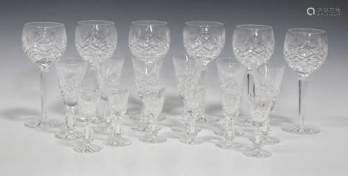 A Waterford crystal Kenmore pattern part suite of glassware, comprising six hock glasses, six sherry