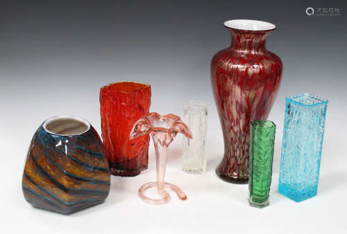 A small group of art glass, including a Murano style vase of high shouldered form with aventurine