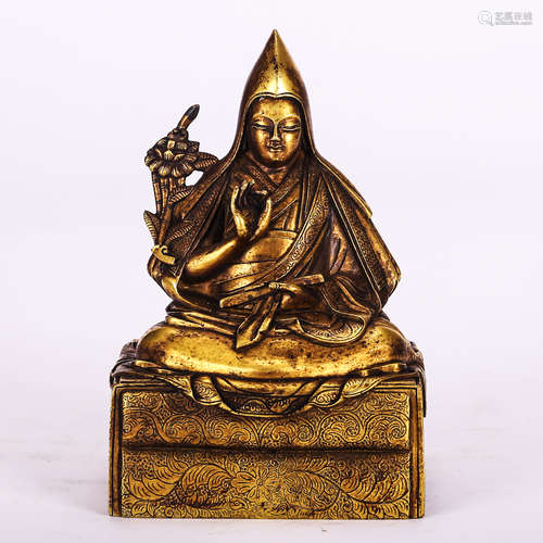 CHINESE GILT BRONZE FIGURE OF TSONGKHAPA