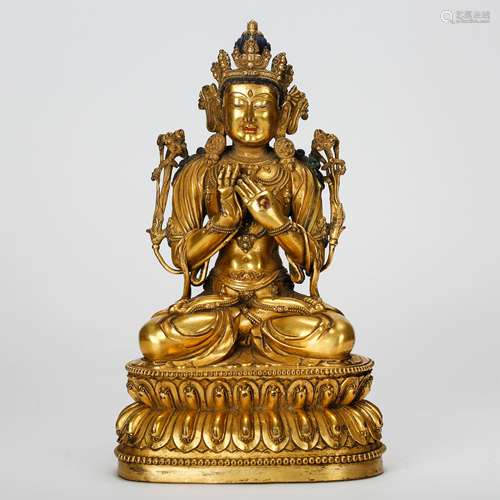 CHINESE GILT BRONZE SEATED TARA