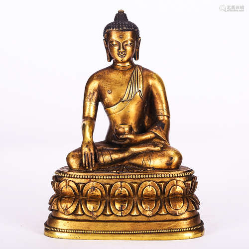 CHINESE GILT BRONZE FIGURE OF SHAKYAMUNI