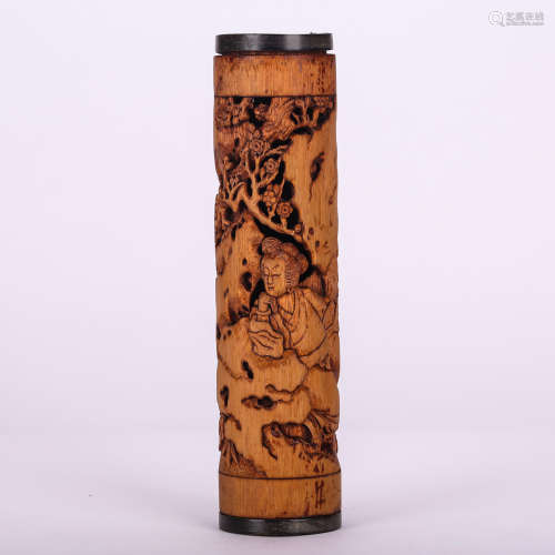 CHINESE BAMBOO CARVED INCENSE CONTAINER
