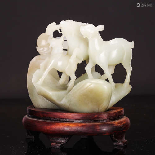 CHINESE WHITE JADE CARVED DEER