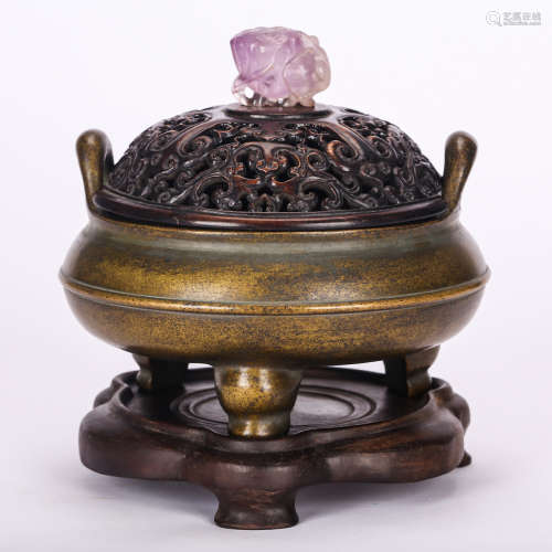 CHINESE BRONZE COVER CENSER WITH STAND