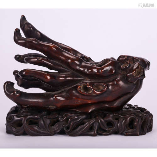 CHINESE ROSEWOOD CARVED FINGER CITRON
