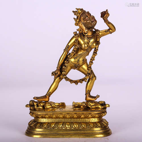 CHINESE TIBETAN GILT BRONZE FIGURE OF DAKINI