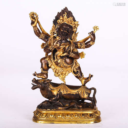 CHINESE GILT BRONZE FIGURE OF MAHAKALA