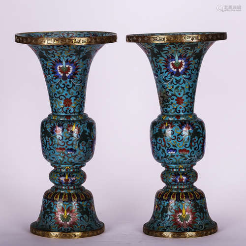 CHINESE PAIR OF CLOISONNE GU VASE