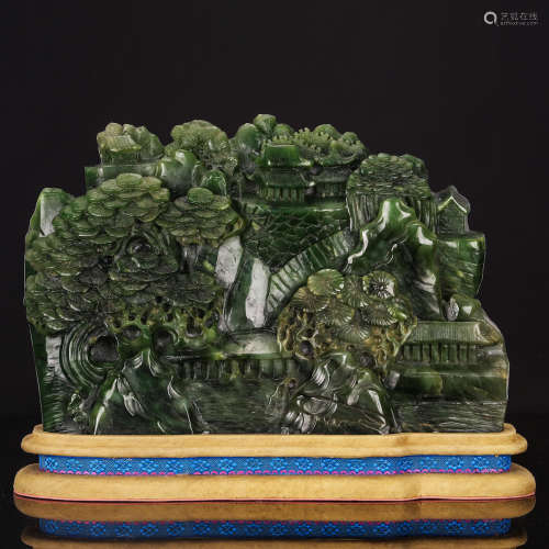 CHINESE SPINACH JADE CARVED BOULDER