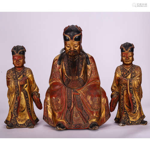 CHINESE SET OF GILDED WOOD DAOIST FIGURINES